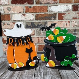 Boo Ghost & Cauldon shelf sitters 10" tall