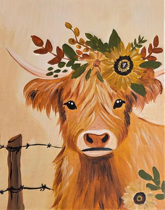 DIY ART KIT  Fall highland cow with sunflowers