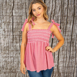 Gingham Smocked top with adjustable straps