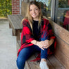 Buffalo Plaid open front Poncho Red / Cream