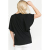 Plus Solid Black Short Butterfly Sleeve Round Neck Top / Blouse