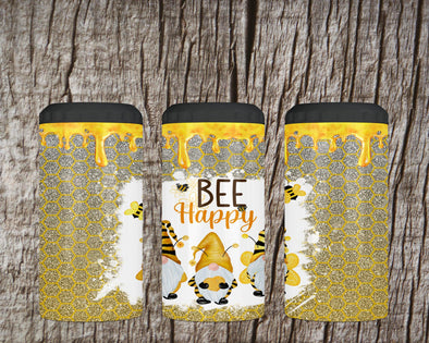 Bee Happy Gnomes 4 in 1 can cooler with 2 lids & straw