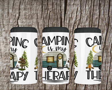 Camping is My Therapy  4 in 1 can cooler with 2 lids & straw