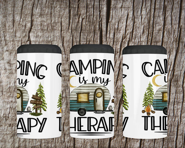 Camping is My Therapy  4 in 1 can cooler with 2 lids & straw