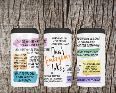 Dad's Jokes 4 in 1 can cooler with 2 lids & straw