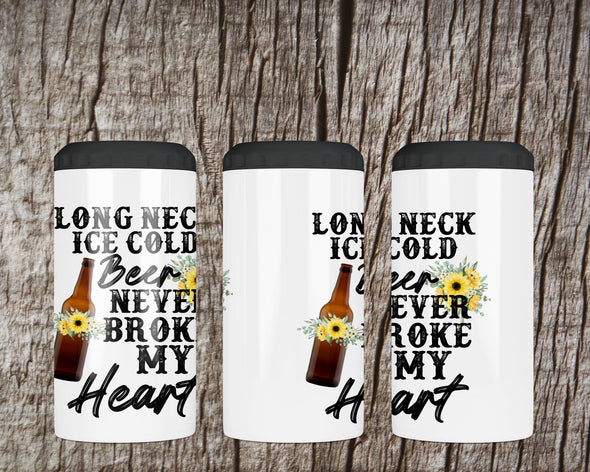 Long Neck Cold Beer 4 in 1 can cooler with 2 lids & straw
