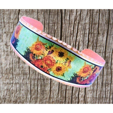 Handcrafted Vab Gogh's Sunflowers Cuff Bracelet