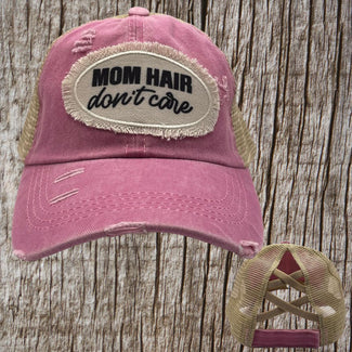 Mom Hair Don't Care -vintage, distressed, hat handmade patch