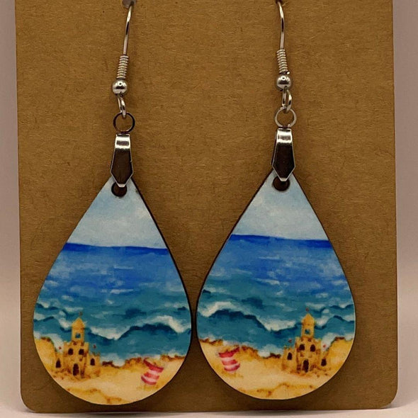 Custom Made Teardrop beach scene earrings
